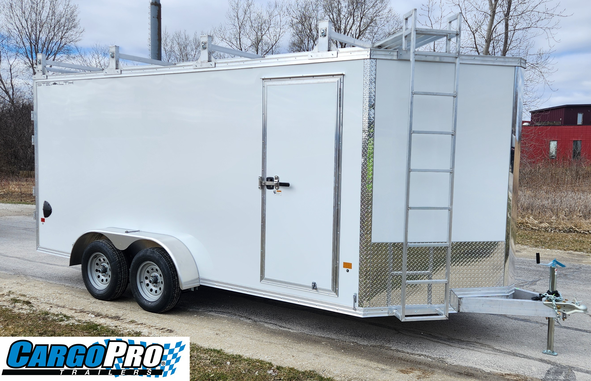 CargoPro Stealth 7 X 16 Aluminum Frame Tandem Axle Contractor Cargo Trailer Double Rear Doors, 79 inch Interior Height- White